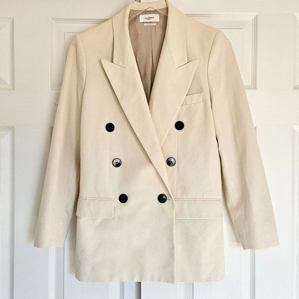 Isabel Etoile Marant Cotton Blend Textured‎ Blazer Jacket in Ivory Size 34 / XS
